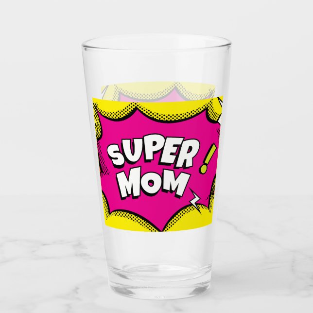  “Super Mum” Colourful Comic Book Pop Art  Glass (Front)