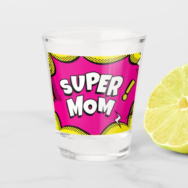  “Super Mum” Colourful Comic Book Pop Art  Shot Glass (Front)