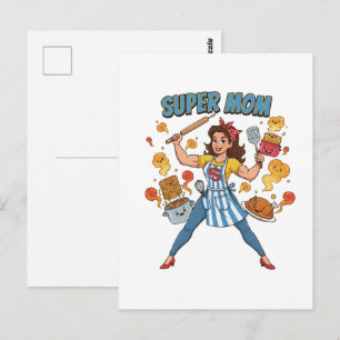 Super Mum Cooking Vintage Cartoon Apparel Postcard