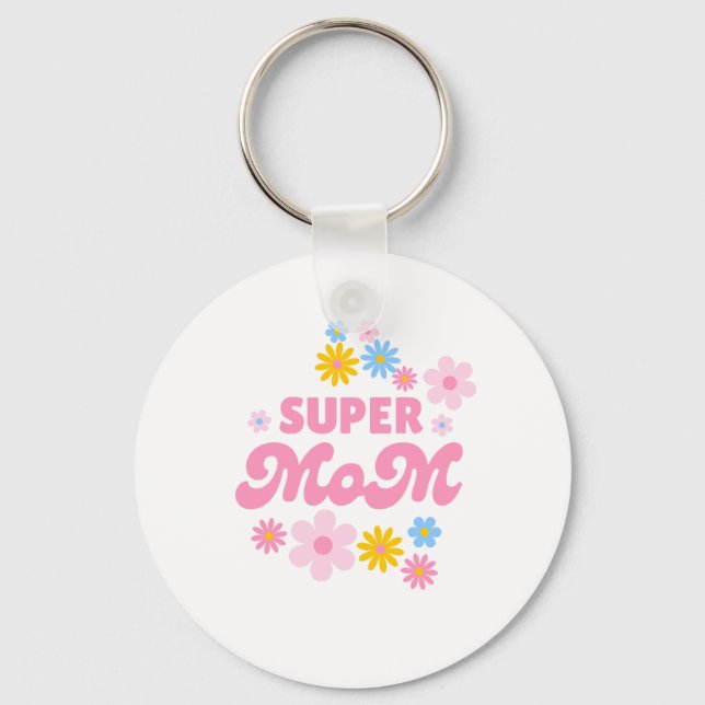 Super Mum | Cute Flower | Floral Keychain (Front)
