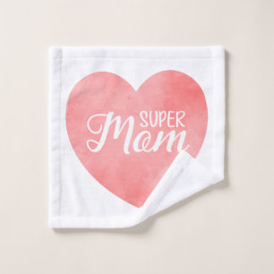 Super mum design, pink heart mother's day wash cloth