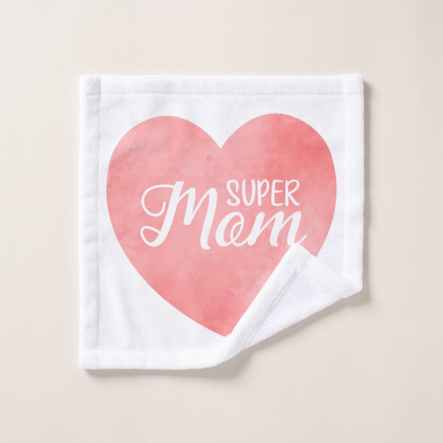 Super mum design, pink heart mother's day wash cloth (Wash Cloth)