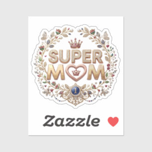 Super Mum Elegant Floral Crown Gold Badge