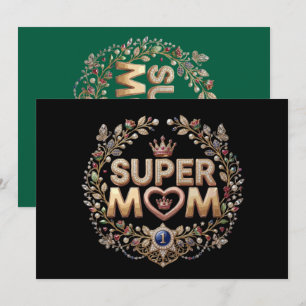 Super Mum Elegant Floral Crown Gold Badge Invitation