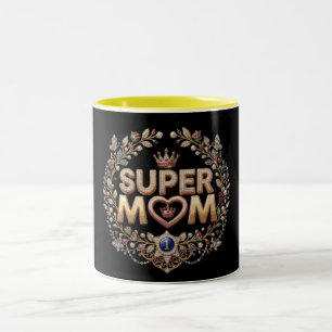 Super Mum Elegant Floral Crown Gold Badge Two-Tone Coffee Mug