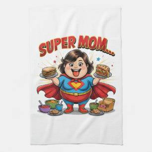 Super Mum Foodie Funny Cartoon Tea Towel