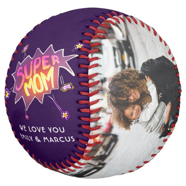 Super Mum Hand Lettering Mother Keepsake Photo Softball (Angled)