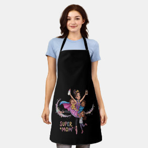 Super Mum: Hero Mother with Three Kids Illustratio Apron
