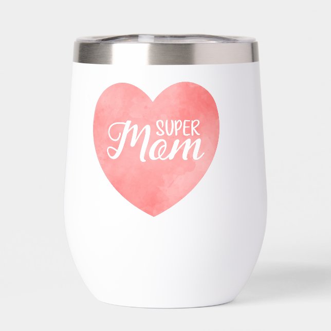 Super mum in pink watercolor heart, mother's day  (Back)