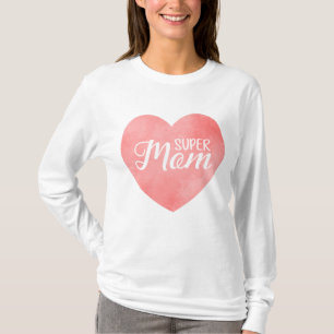 Super mum in pink watercolor heart, mother's day T-Shirt