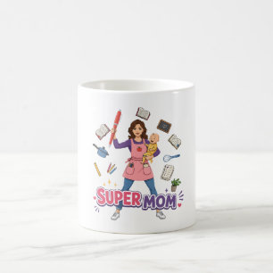Super Mum Multitasking Mother Cartoon Design Coffee Mug