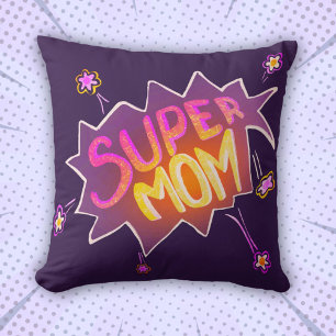 Super Mum Neon Flower Comic Bubble Mother`s Day Cushion