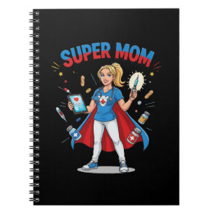 Super Mum Nurse Superhero Typography Notebook