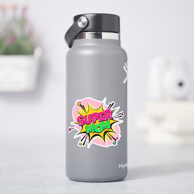Super Mum Pop Art Pink Yellow Green 4" Vinyl  (HydroFlask)