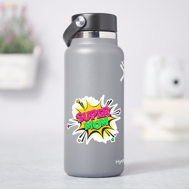 Super Mum Pop Art Pink Yellow Green on 4" Vinyl    (HydroFlask)