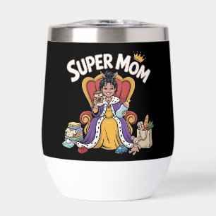 Super Mum Queen Sitting on Throne Cartoon