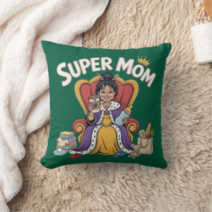 Super Mum Queen Sitting on Throne Cartoon Cushion
