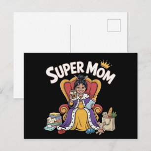 Super Mum Queen Sitting on Throne Cartoon Postcard