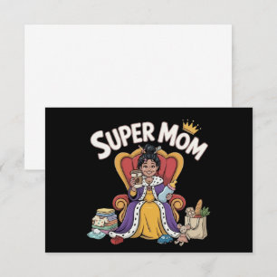 Super Mum Queen Sitting on Throne Cartoon Thank You Card