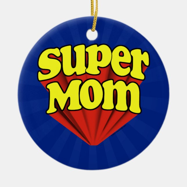 Super Mum Red/Yellow/Blue Superhero Mother's Day Ceramic Tree Decoration (Front)