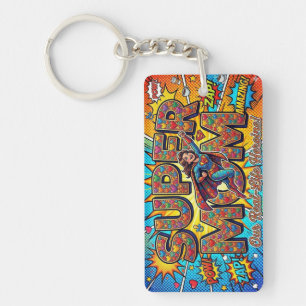 Super Mum Retro Comic Book Pop Art Superhero Key Ring