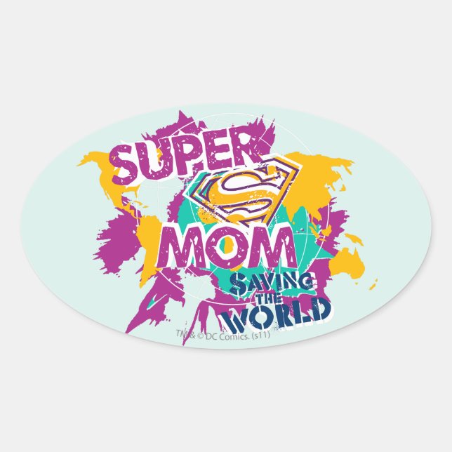 Super Mum Saving the World Oval Sticker (Front)