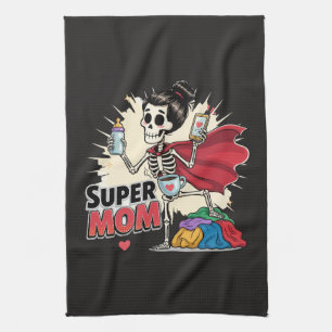 Super Mum Skeleton Retro Funny Mother's Day Tea Towel