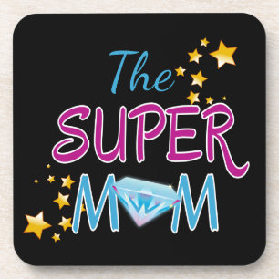 Super mum star diamonds mothers day beautiful text coaster