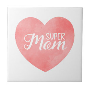 Super Mum text in pink painted heart Ceramic Tile