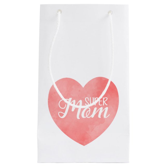 Super Mum text in pink painted heart Small Gift Bag (Front)