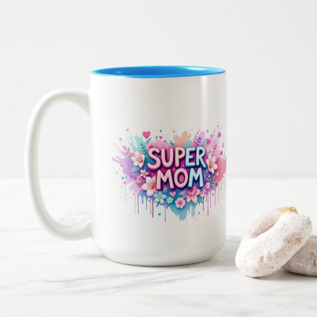 Super Mum Two-Tone Coffee Mug (With Donut)