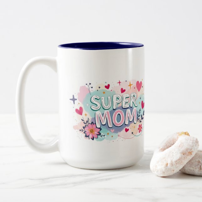 Super Mum Two-Tone Coffee Mug (With Donut)