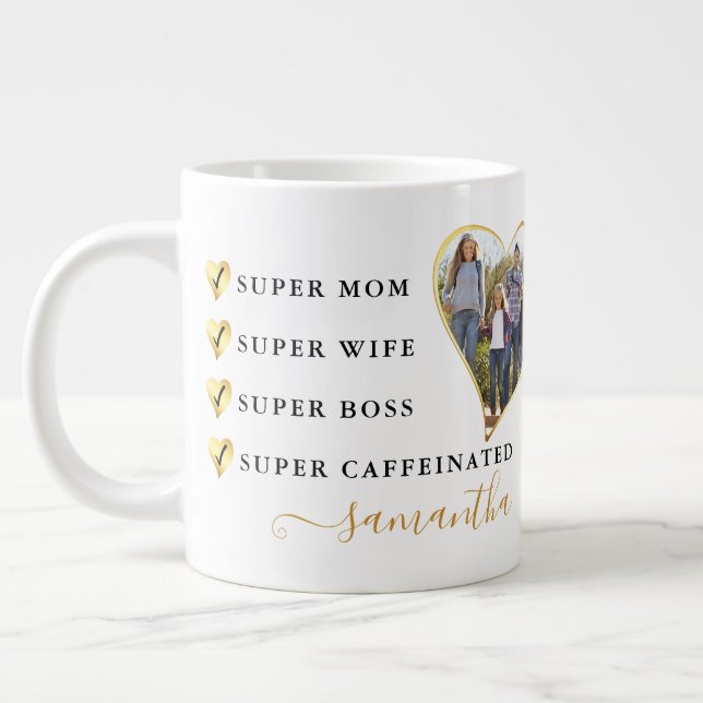 Super Mum Wife Boss Heart Photo Mother's Day Large Coffee Mug (Left)