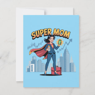 Super Mum Working Mum Superhero Comic Art Thank You Card