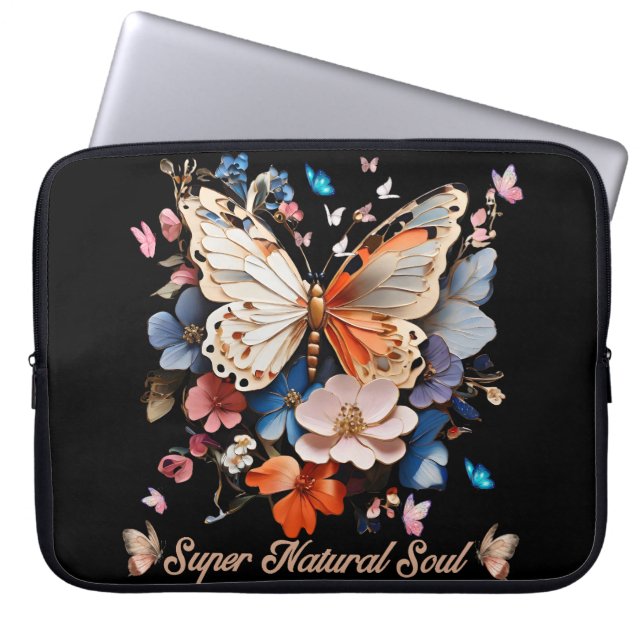 Super Natural Soul: Butterfly Garden Art Laptop Sleeve (Front)