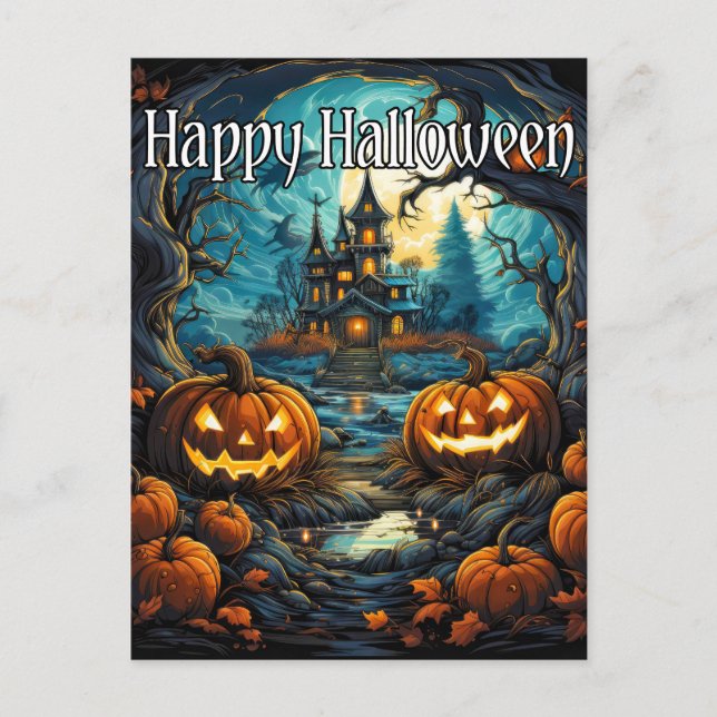 Super Nefarious Halloween Pumpkins Postcard (Front)