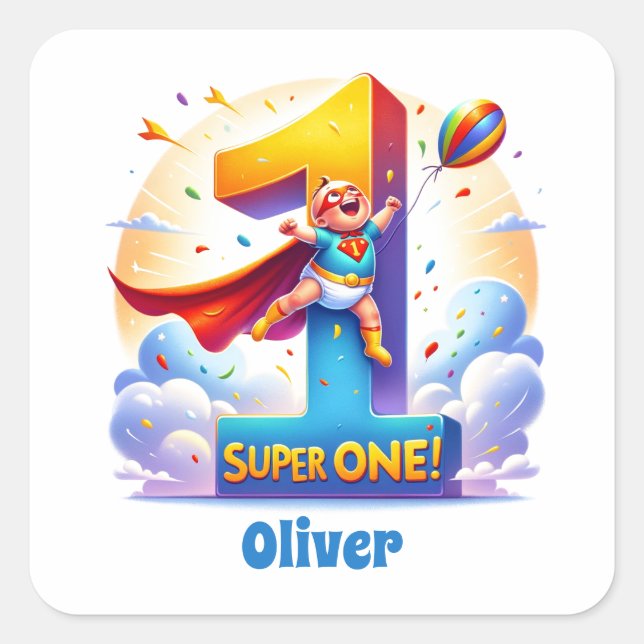 Super 'One' - [Name]'s Heroic Year Square Sticker (Front)