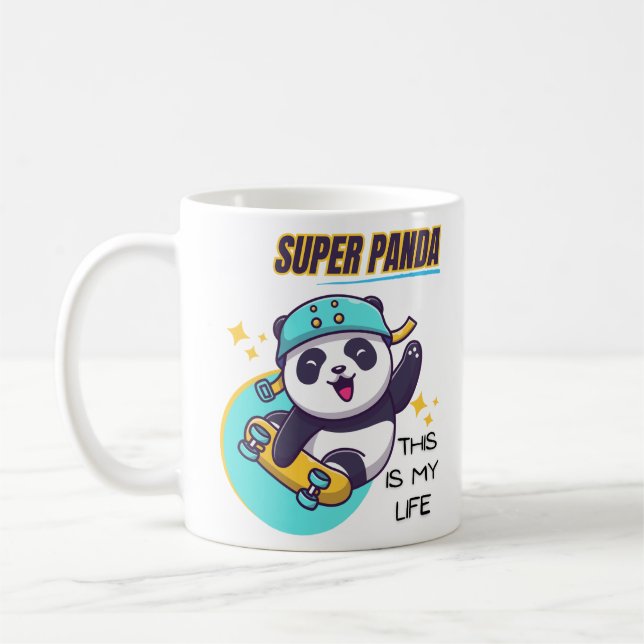 Super Panda Skateboarding Long Sleeve Coffee Mug (Left)