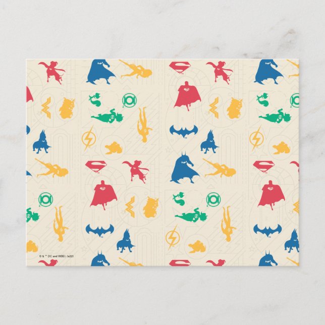 Super-Pets & Justice League Silhouette Pattern Postcard (Front)
