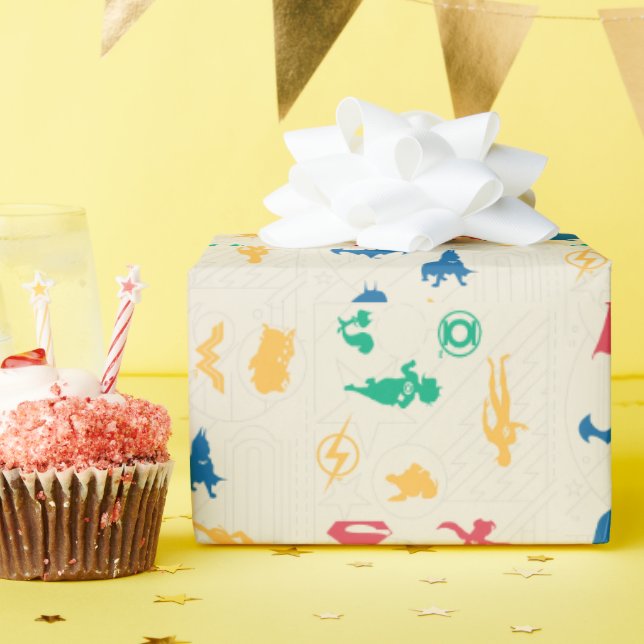 Super-Pets & Justice League Silhouette Pattern Wrapping Paper (Birthday Party)