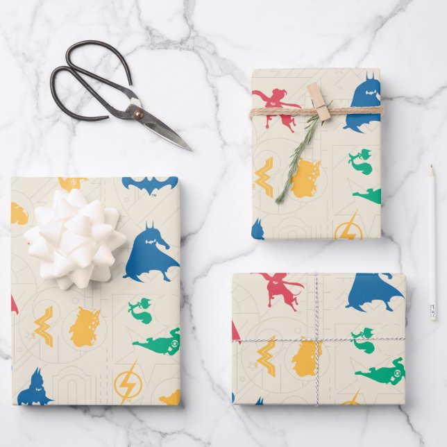 Super-Pets & Justice League Silhouette Pattern Wrapping Paper Sheet (Front)
