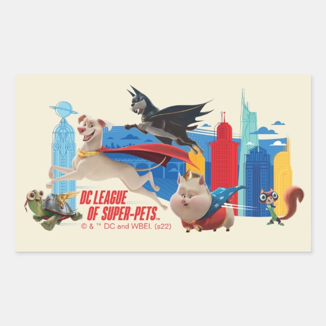 Super-Pets Patrolling Metropolis Rectangular Sticker (Front)