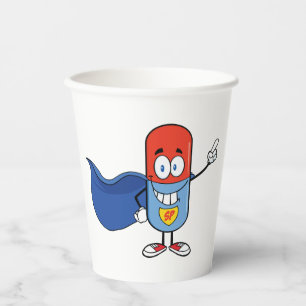 Super Pill Cartoon Hero Character Paper Cups