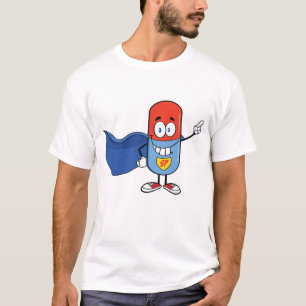 Super Pill Cartoon Hero Character T-Shirt