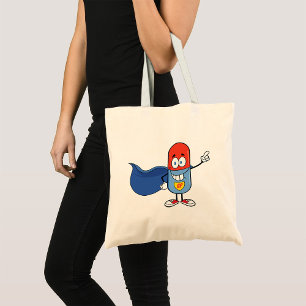Super Pill Cartoon Hero Character Tote Bag