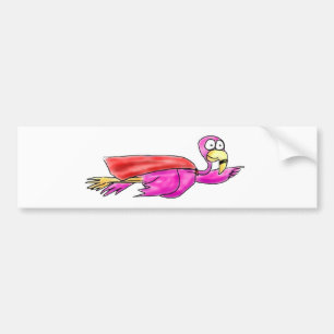 Super Pink Flamingo Fyling Cape Whimsical Art Bumper Sticker