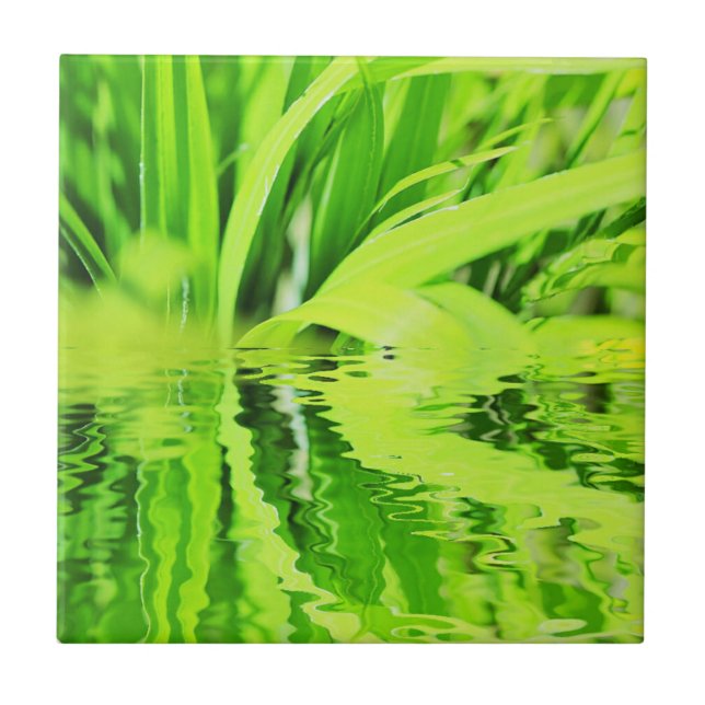 Super Positive Bright Green Grass Reflection Ceramic Tile (Front)