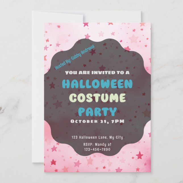 Super Pretty Pink Stars Modern Halloween Invitation (Front)