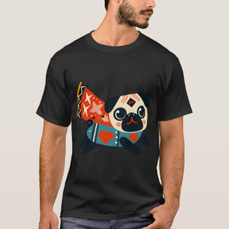 Super Pug Dog Hero Power - Scandinavian Folk Art b T-Shirt