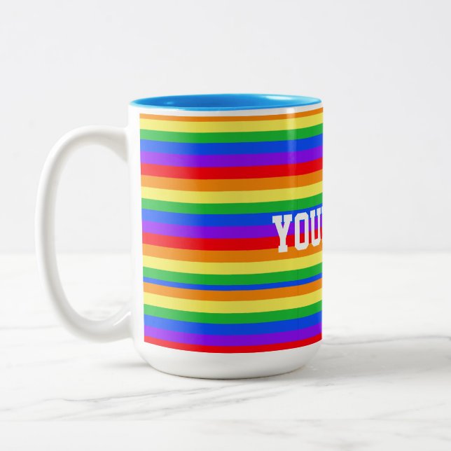 Super Rainbow Custom Name Two-Tone Coffee Mug (Left)